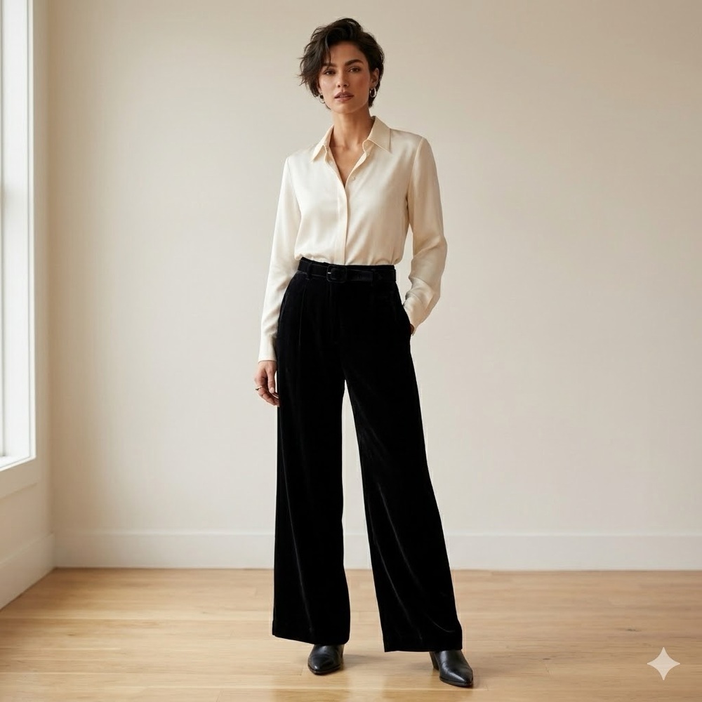 Cynthia Steffe 90s Vintage Black Silk Blend Velvet Buckle Pants Sz 10 Whimsigoth